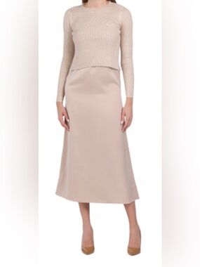 Rachel Zoe Women's twofer Cream Satin Midi dress with sweater. NWOT. XL.